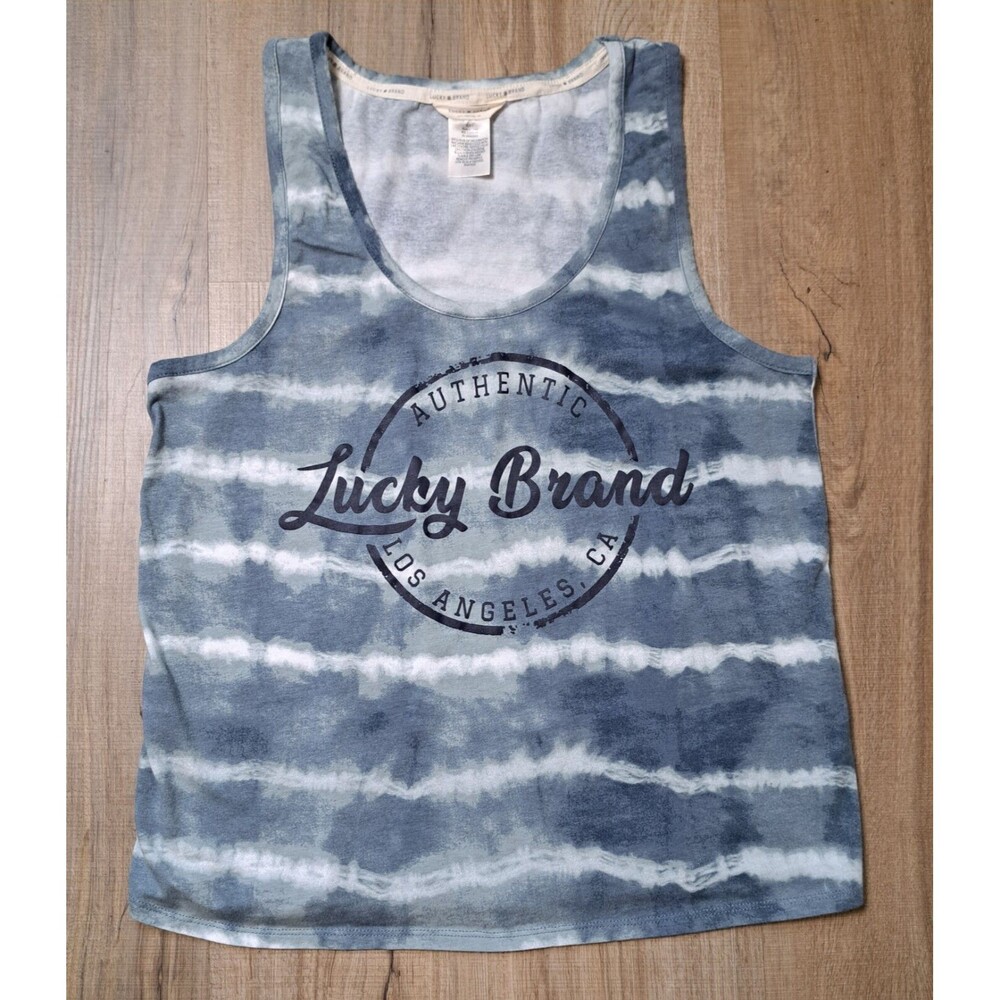 Lucky Brand Women's Blue Tie Dye Logo Racerback Tank Top Size XL - Picture 2 of 8